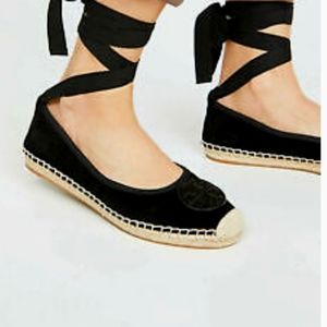 NIB Tory Burch Minnie Ballet Espadrille Black Suede